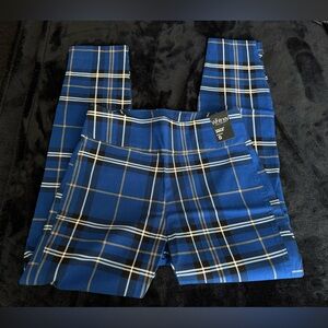 New York & Company Blue Plaid High-Waist Ankle Pants